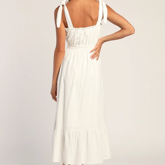 NWT Lulus Flirting in Florence White Striped Midi Dress with Tie Straps - Picture 6 of 14